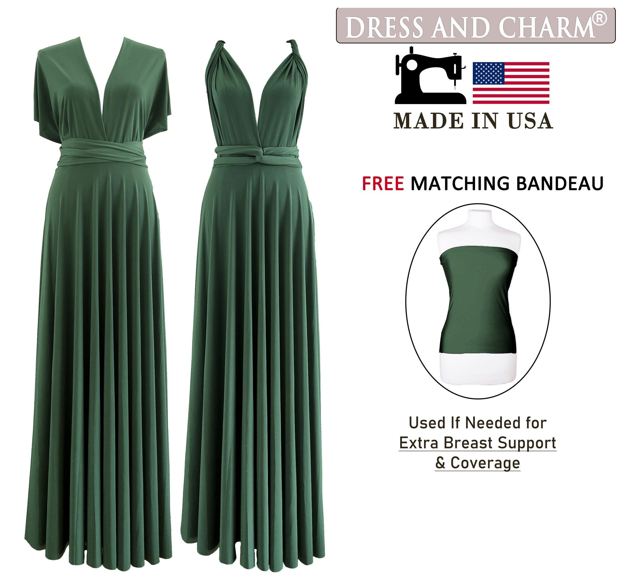 Dark Olive green Infinity Dress Multiway Bridesmaid Dress Convertible Made in USA