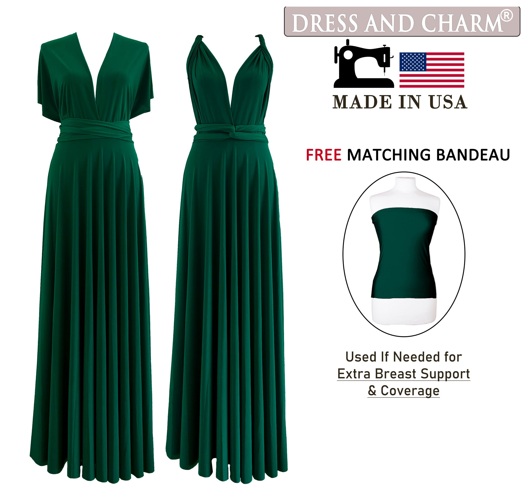 Emerald Green Infinity Dress Multiway Bridesmaid Dress Convertible Made in USA