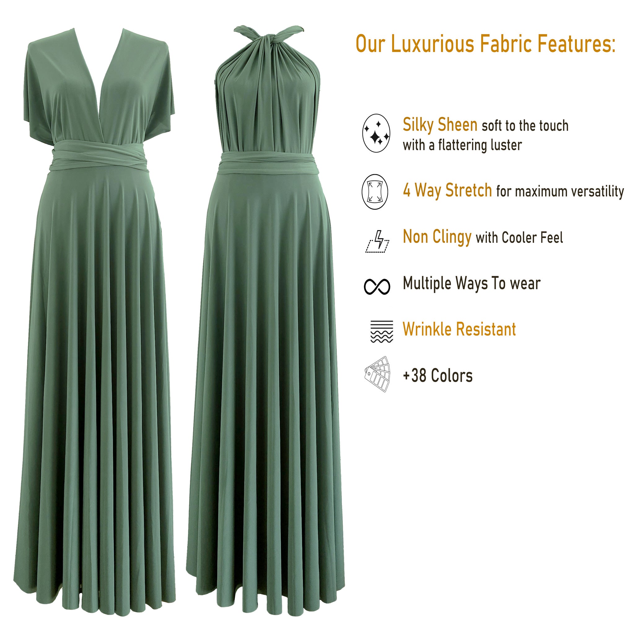 Light Olive Infinity Dress Bridesmaid Multiway Convertible Dress Made in USA +36 Colors