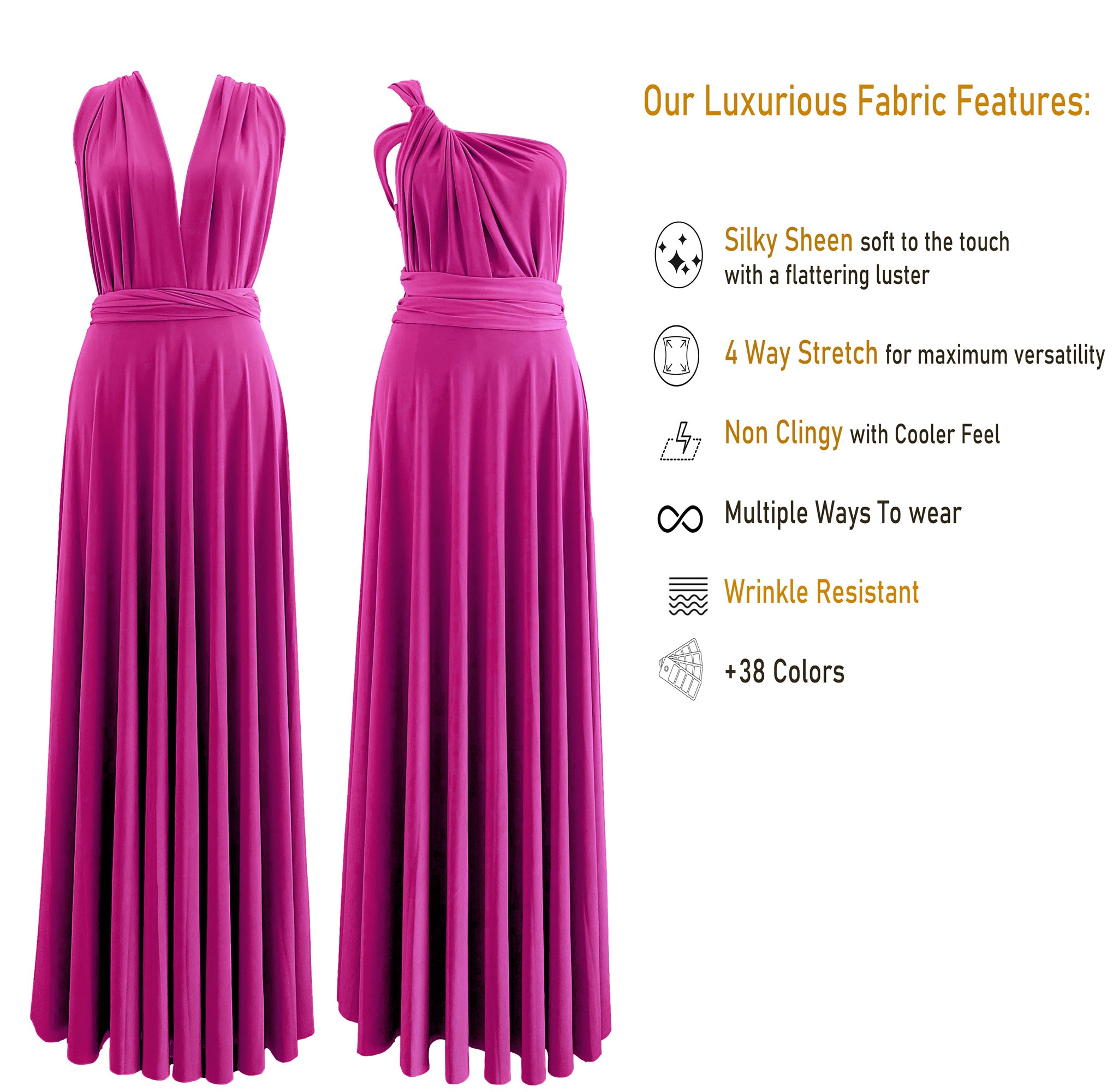 Magenta Infinity Dress Bridesmaid Multiway Convertible Dress Made in USA +36 Colors