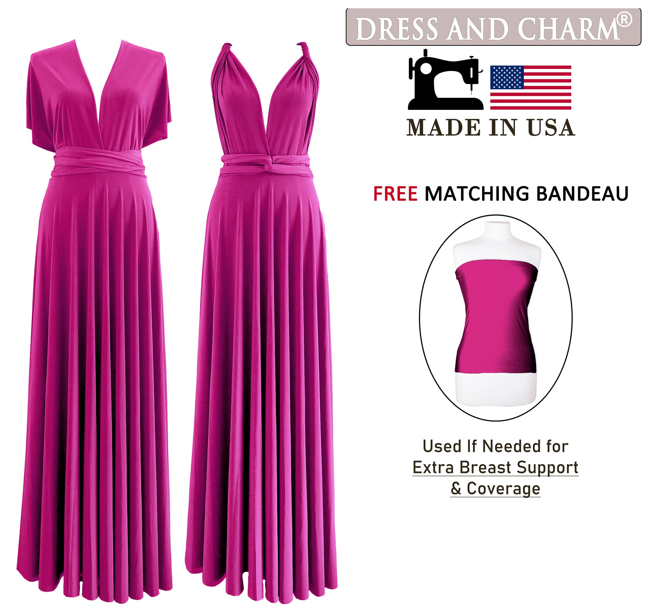 Magenta Infinity Dress Bridesmaid Multiway Convertible Dress Made in USA +36 Colors