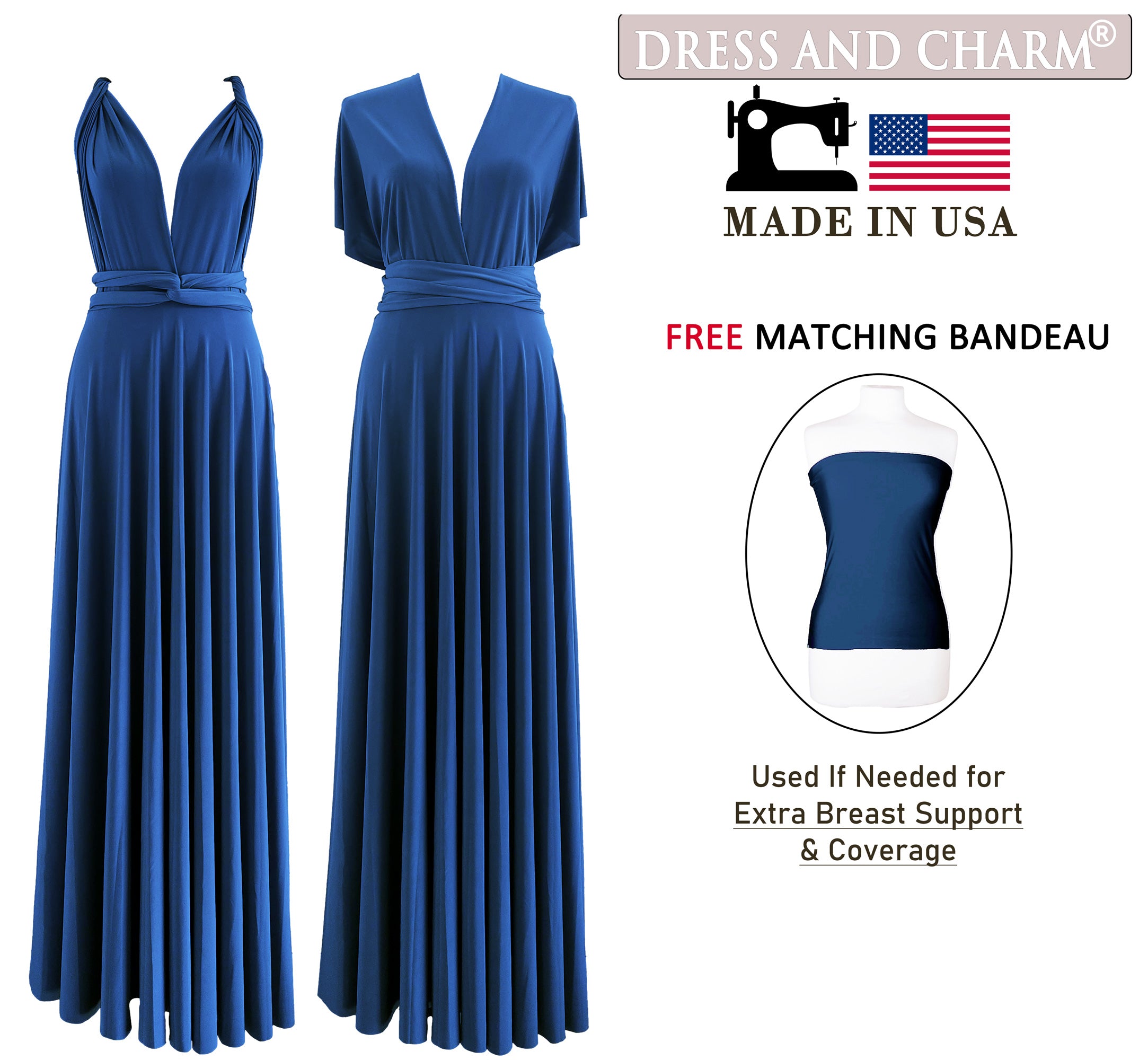 Midnight Blue Infinity Dress Bridesmaid Multiway Convertible Dress Made in USA +36 Colors