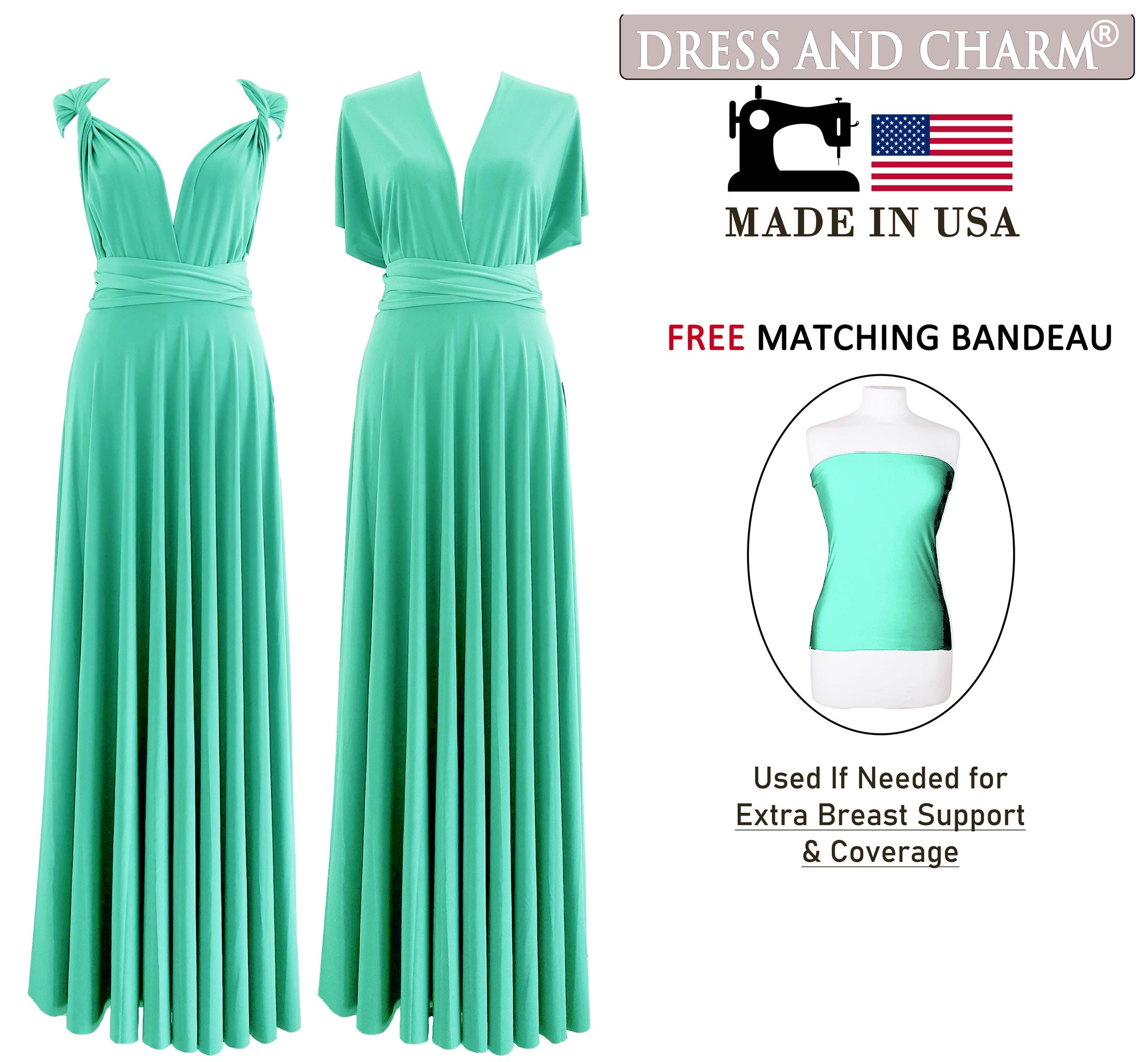 Mint Green Infinity Dress Bridesmaid Multiway Convertible Dress Made in USA +36 Colors