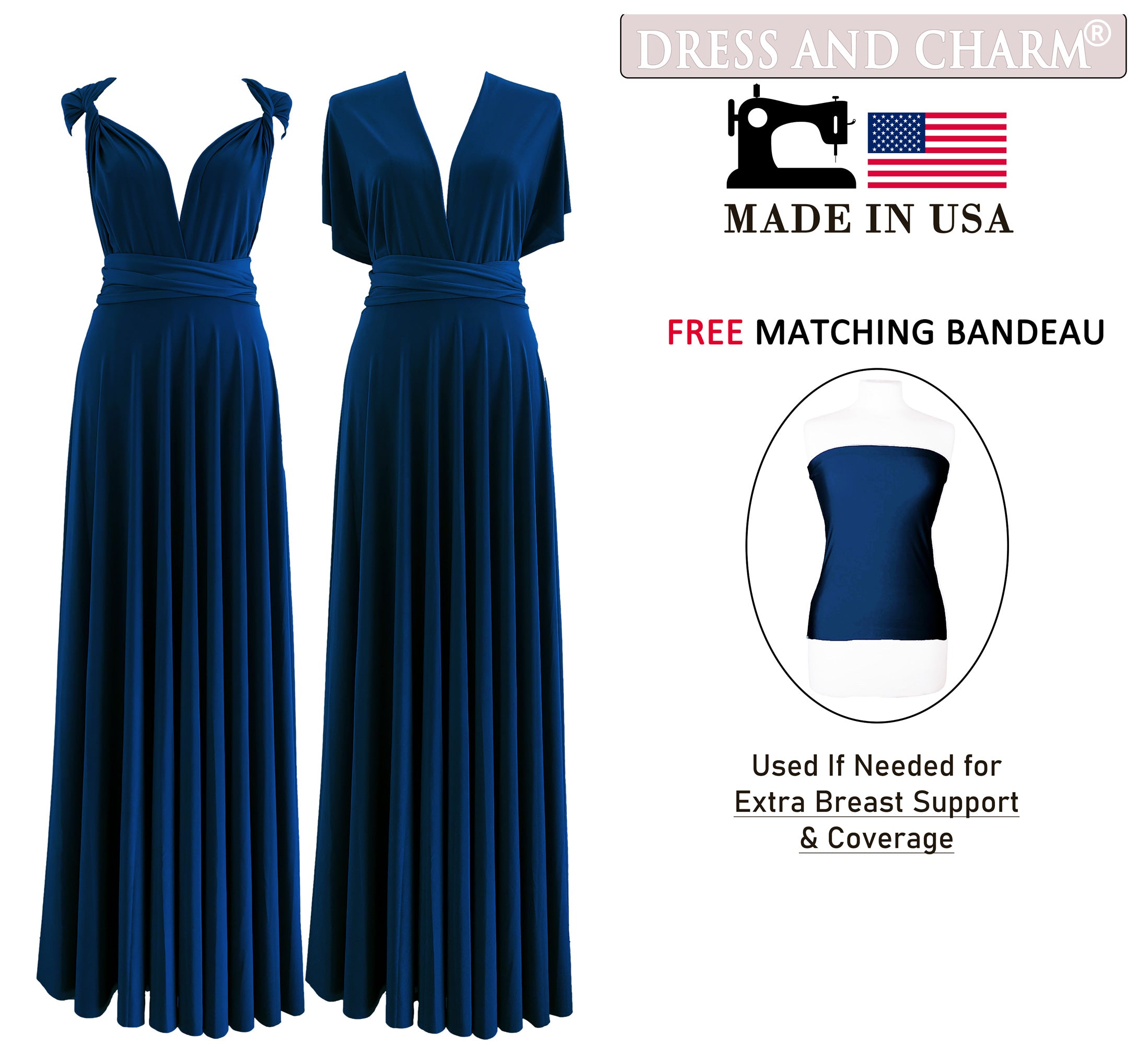Navy Infinity Dress Bridesmaid Multiway Convertible Dress Made in USA +36 Colors