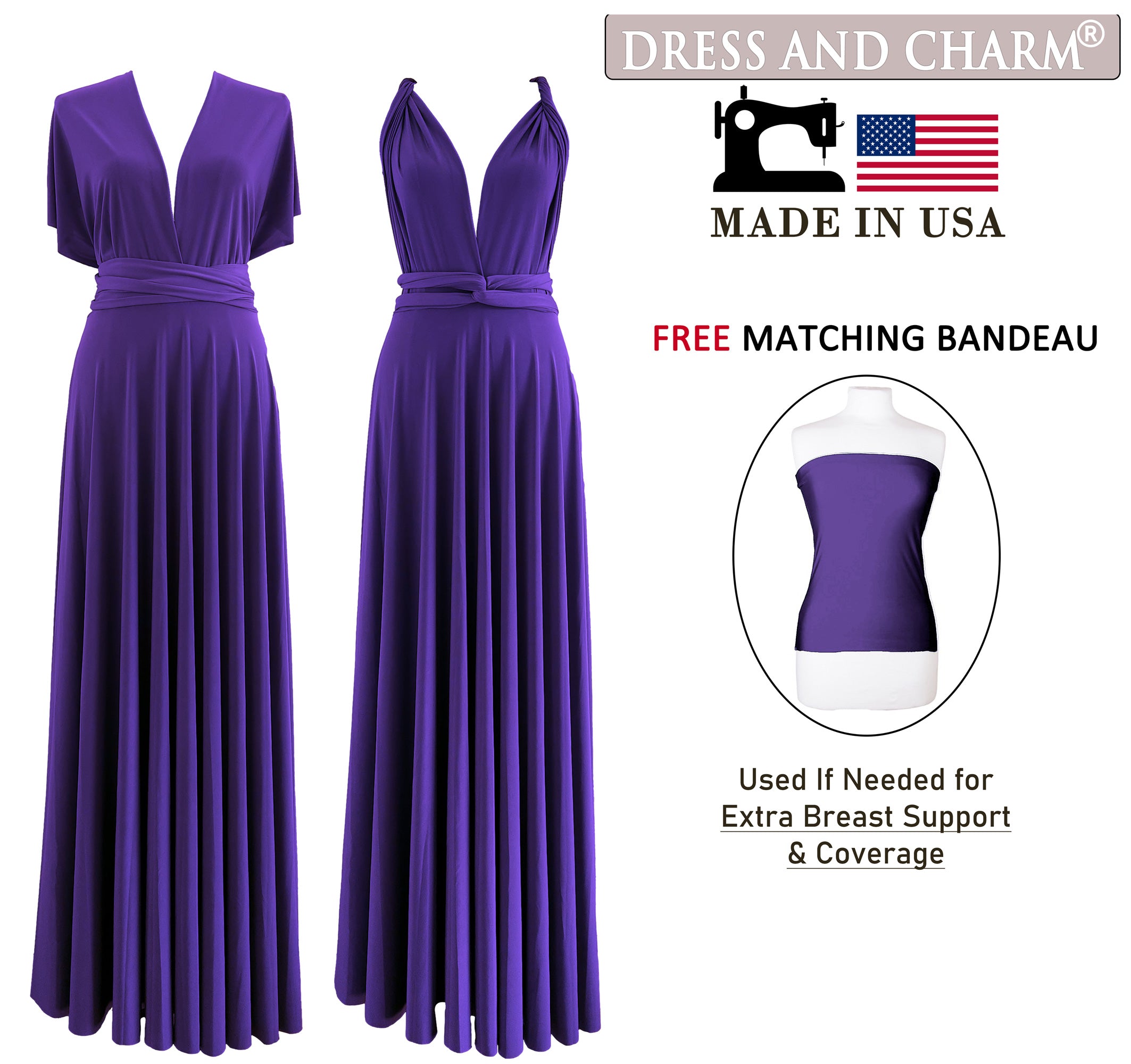 Purple Infinity Dress Bridesmaid Multiway Convertible Dress Made in USA +36 Colors