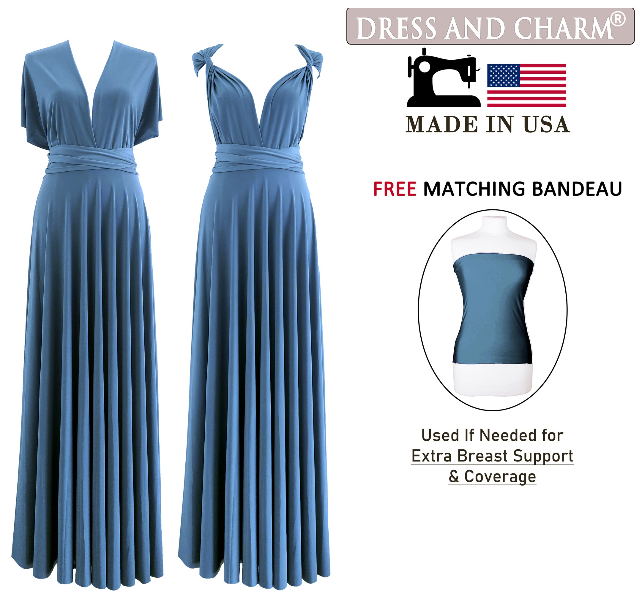 Steel Blue Infinity Dress Bridesmaid Multiway Convertible Dress Made in USA +36 Colors