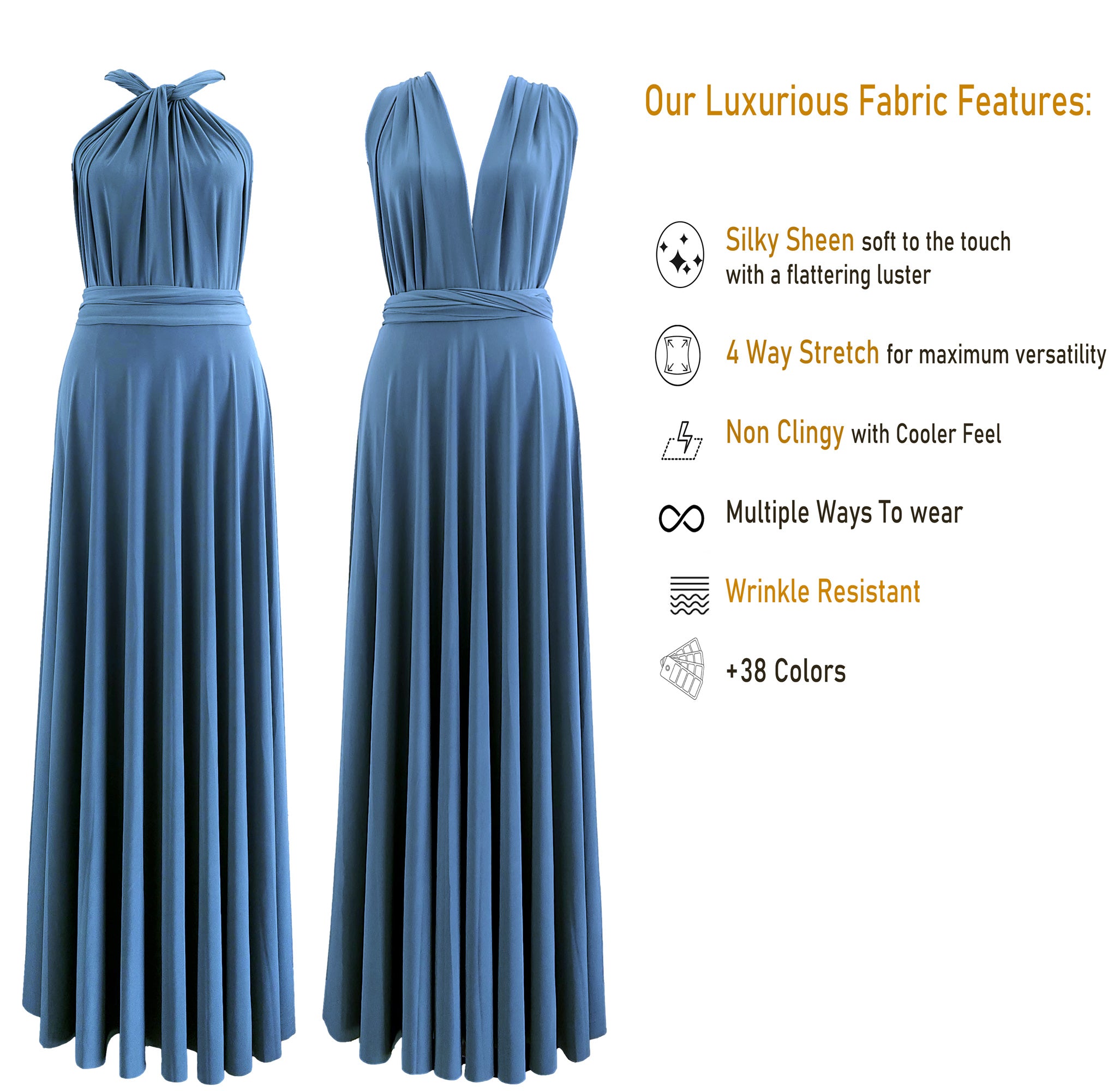 Steel Blue Infinity Dress Bridesmaid Multiway Convertible Dress Made in USA +36 Colors