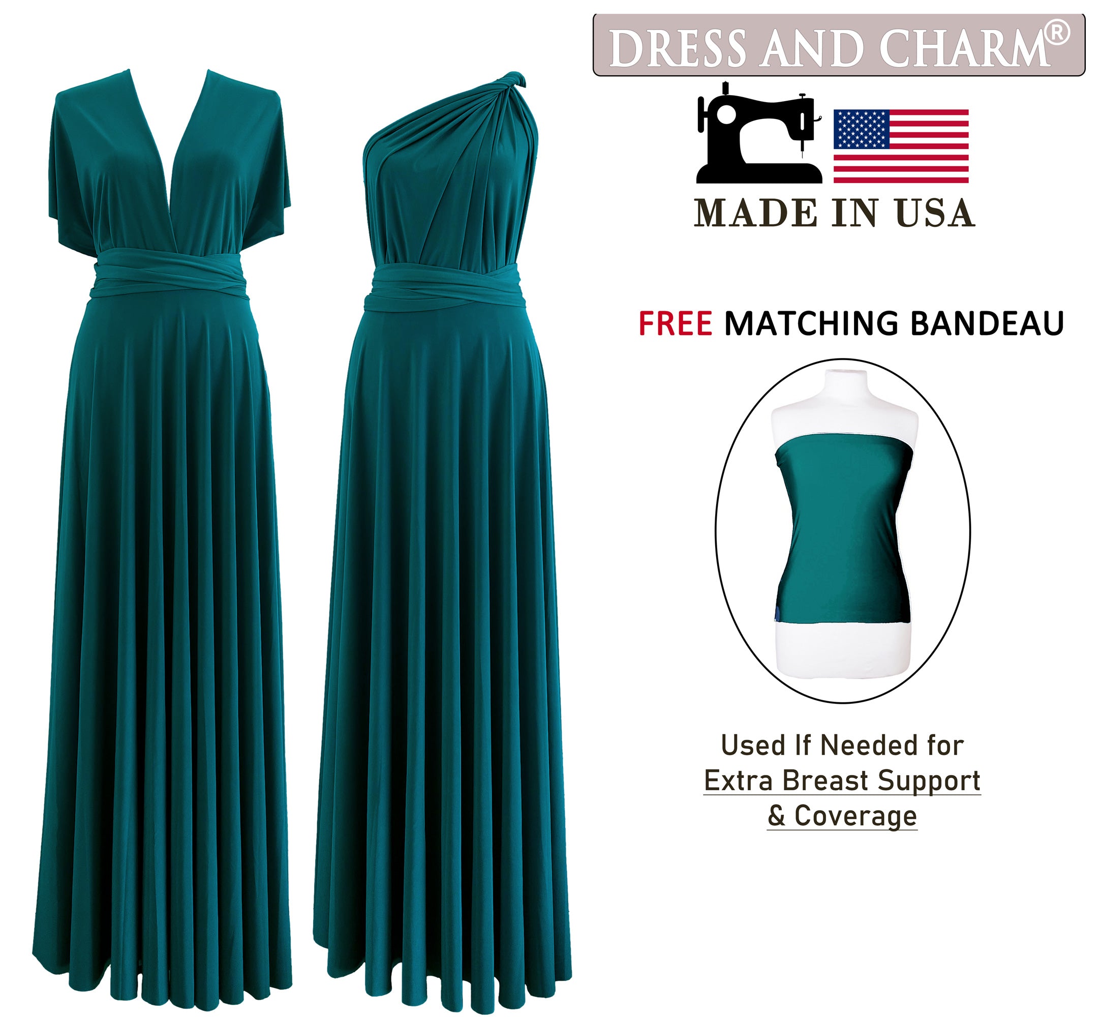 Teal Green Infinity Dress Bridesmaid Multiway Convertible Dress Made in USA +36 Colors