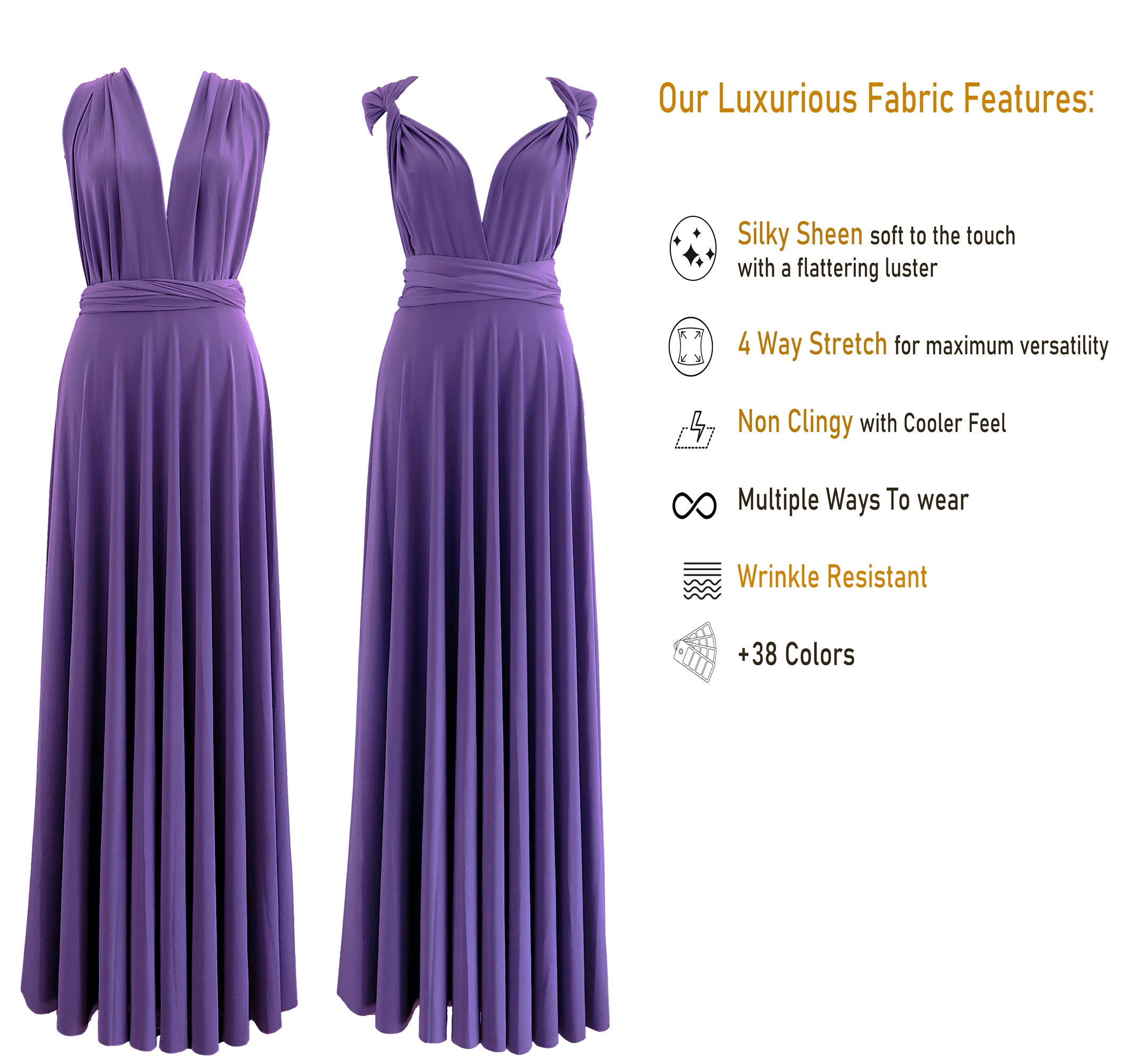 Wisteria/Mauve Infinity Dress Bridesmaid Multiway Convertible Dress Made in USA +36 Colors