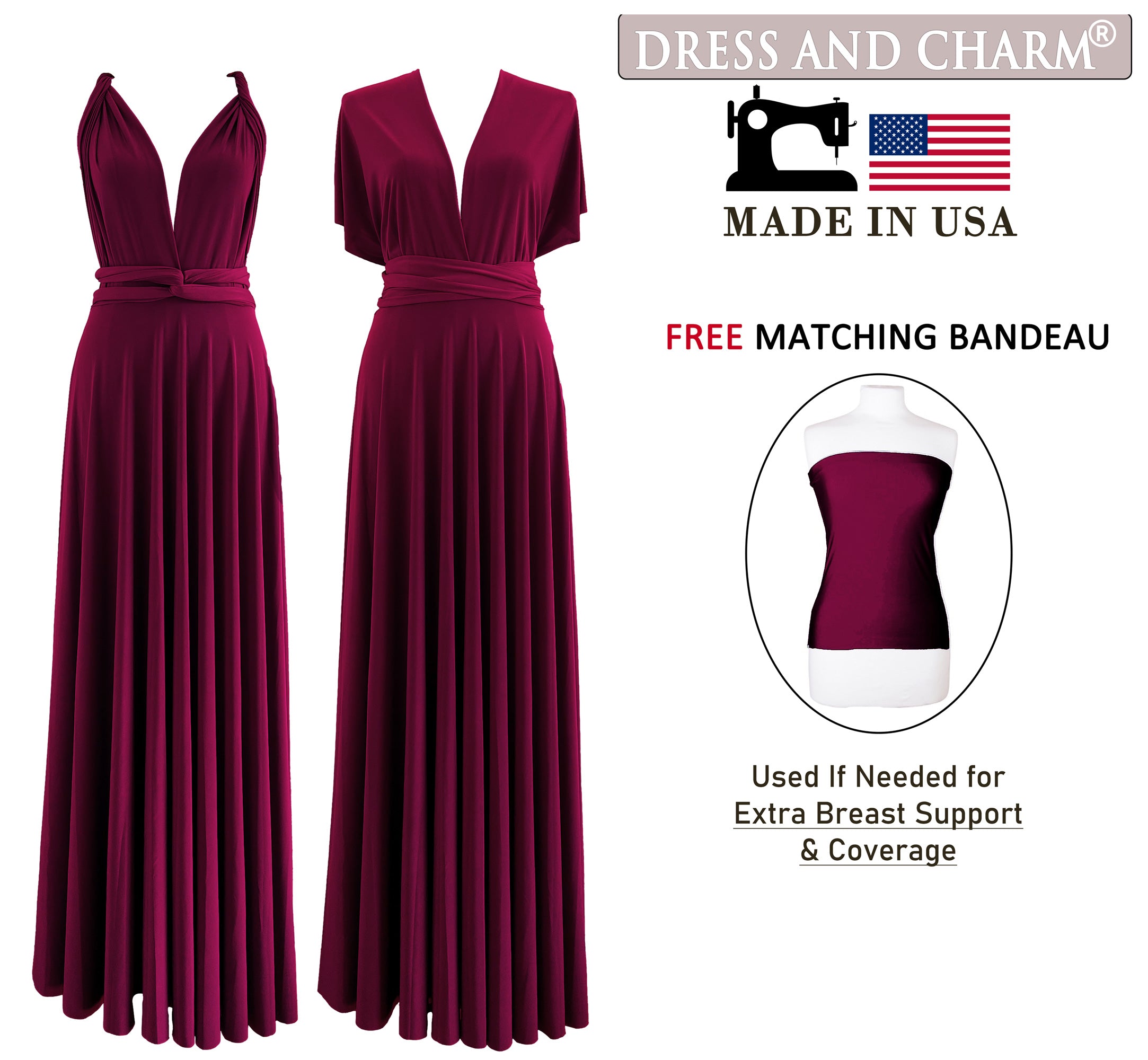 Burgundy Infinity Dress Multiway Bridesmaid Dress Convertible Made in USA