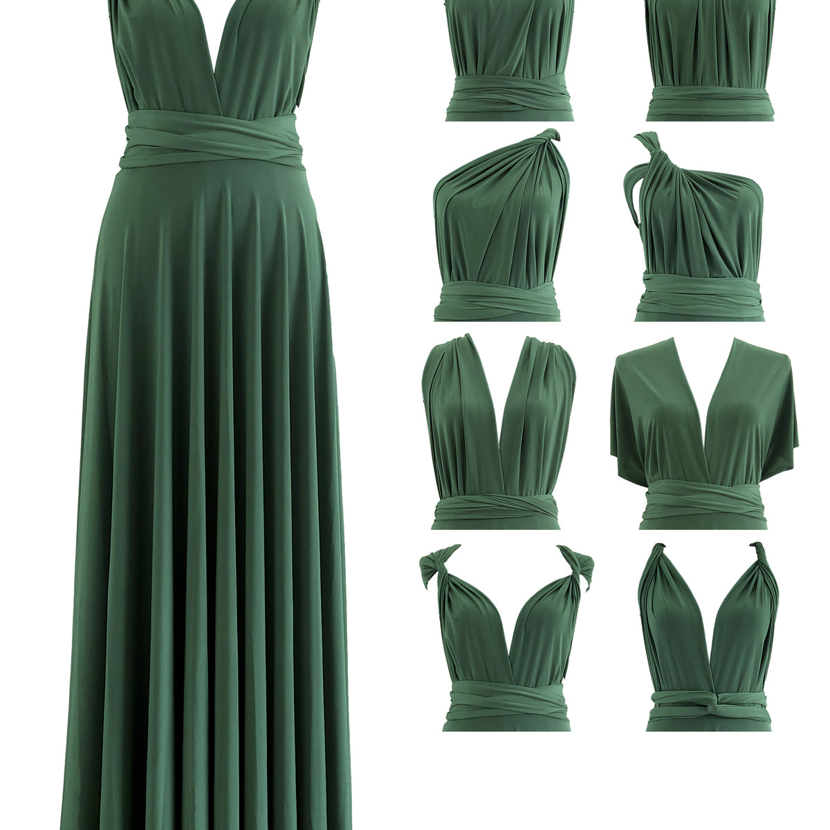 open lace back dress Green A-line Pleated Long Convertible Bridesmaid Dress – FancyVestido main image 1
