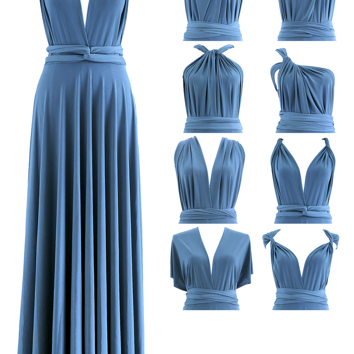 Made In USA Steel Blue Infinity Dress Bridesmaid Multiway Convertible Dress Made In USA +36 Colors