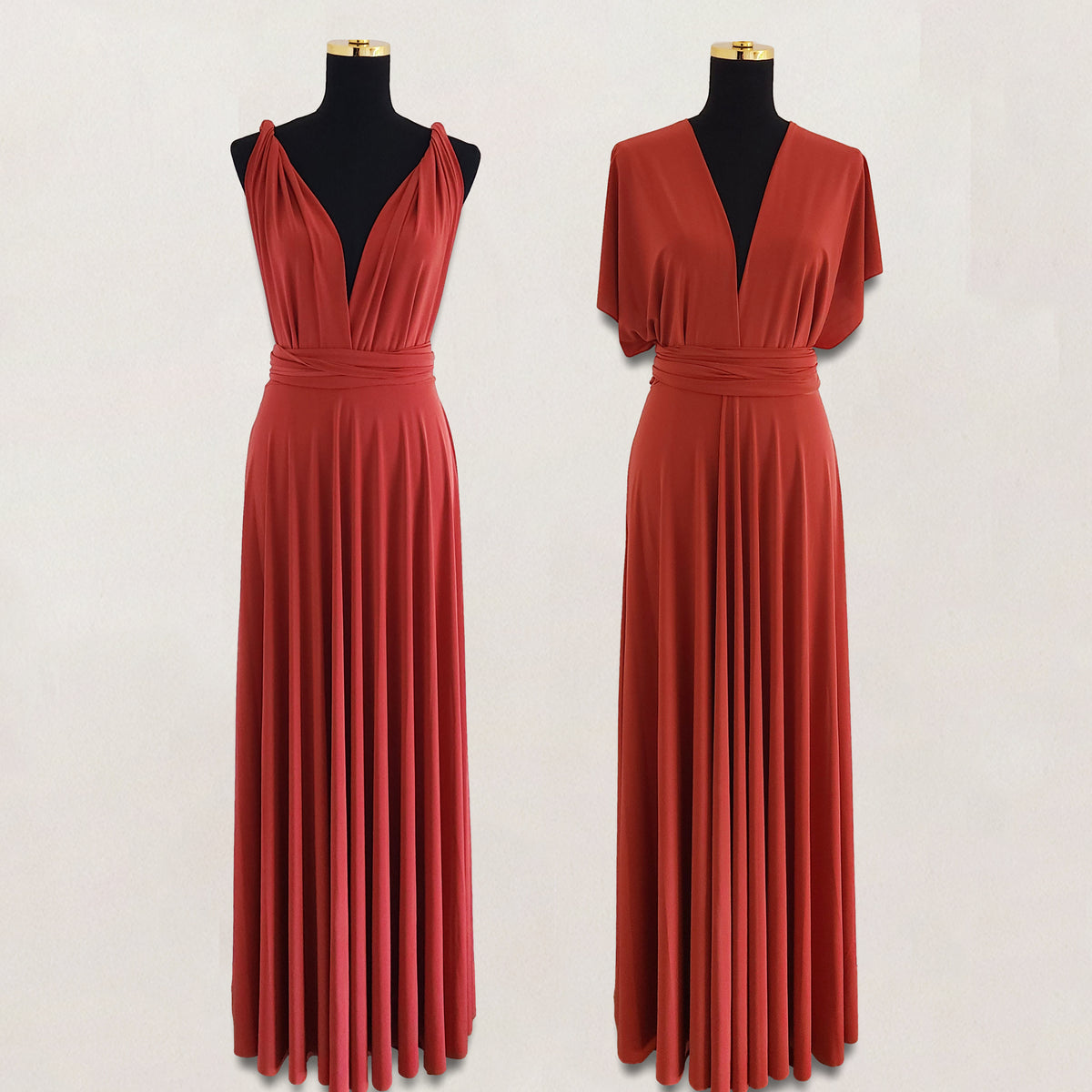 terracotta dresses for bridesmaid Terracotta Chiffon Floor Length V-Neck Bridesmaid Dresses main image 1