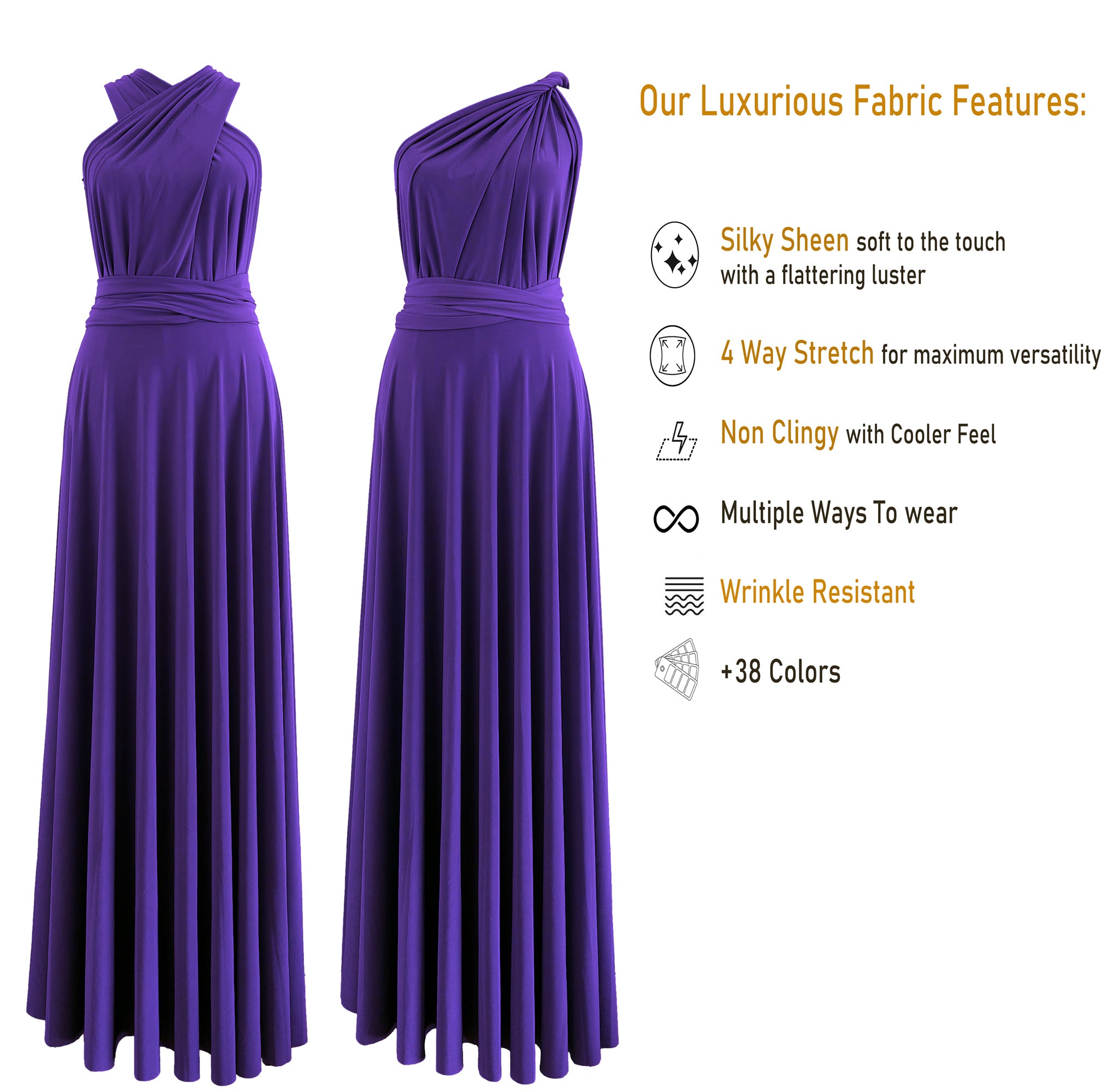 Purple Infinity Dress Bridesmaid Multiway Convertible Dress Made in USA +36 Colors