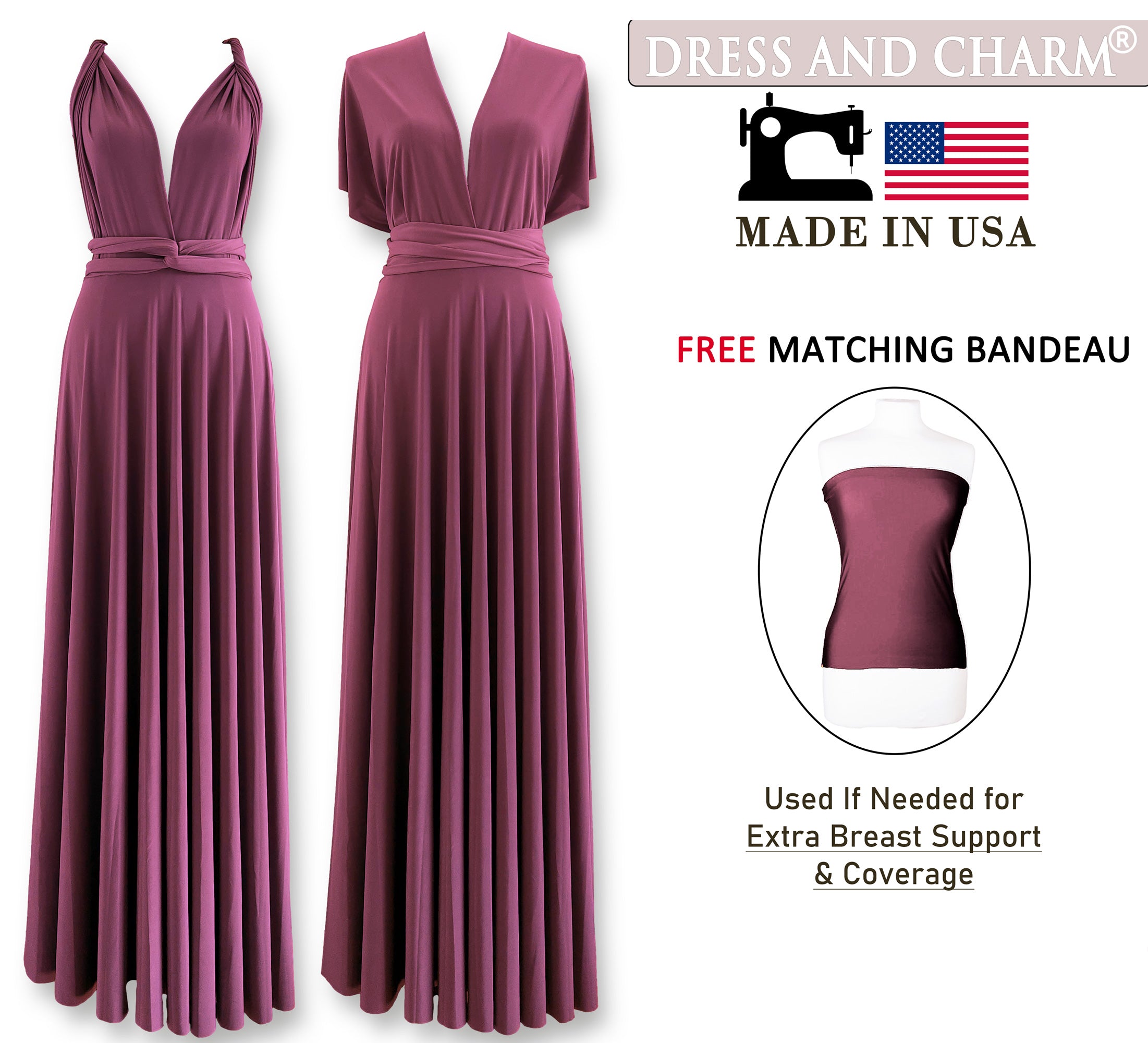 Rosewood Infinity Dress Bridesmaid Multiway Convertible Dress Made in USA +36 Colors