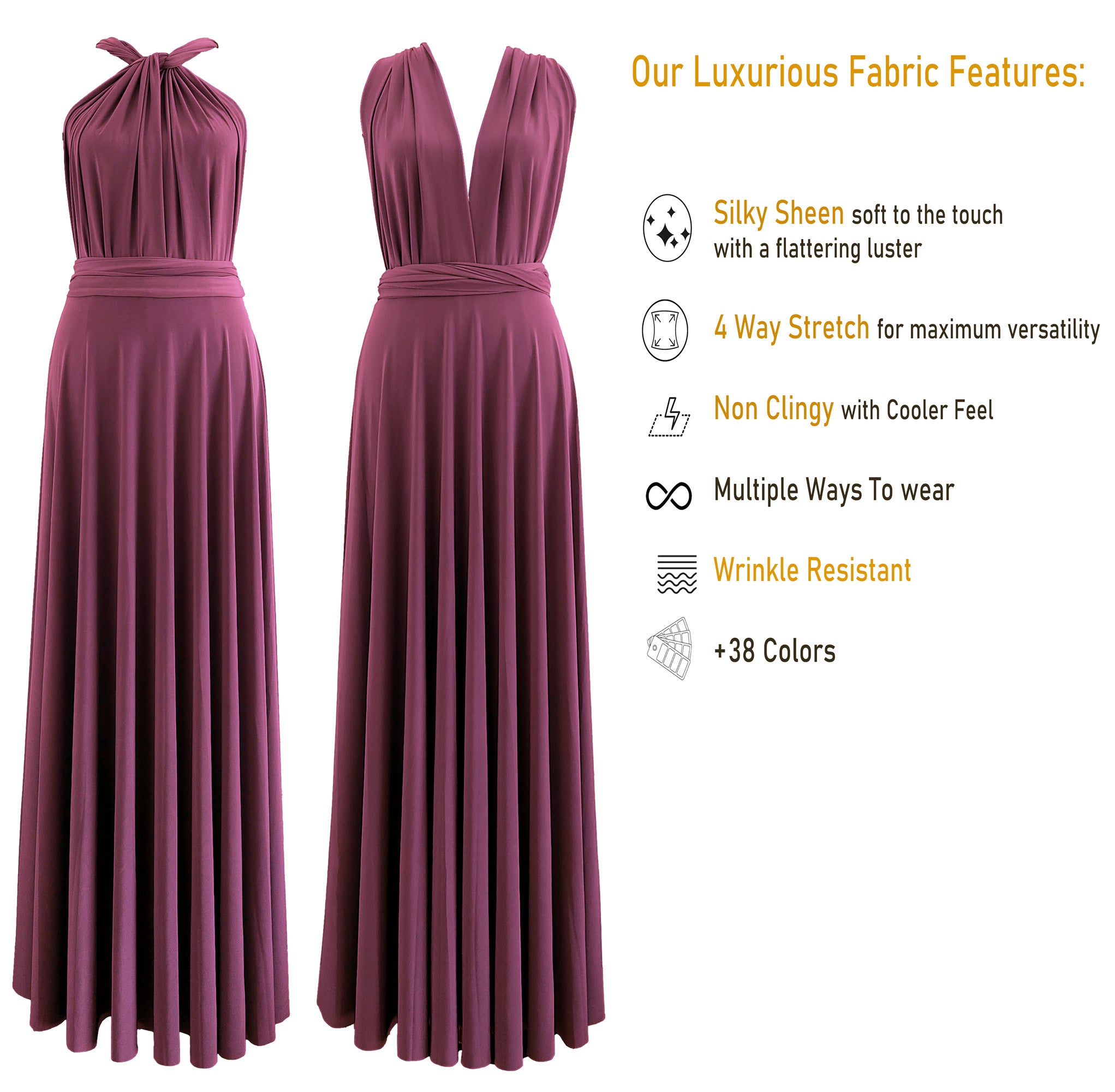 Rosewood Infinity Dress Bridesmaid Multiway Convertible Dress Made in USA +36 Colors