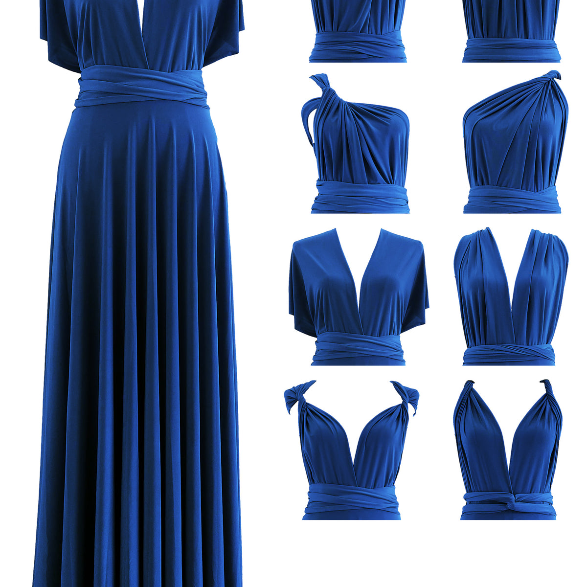 infinity dress royal blue Royal Blue Infinity Dress Formal Simple Spaghetti Straps Elegant V-Neck Floor Length Stretch Satin Formal Dress With Slit