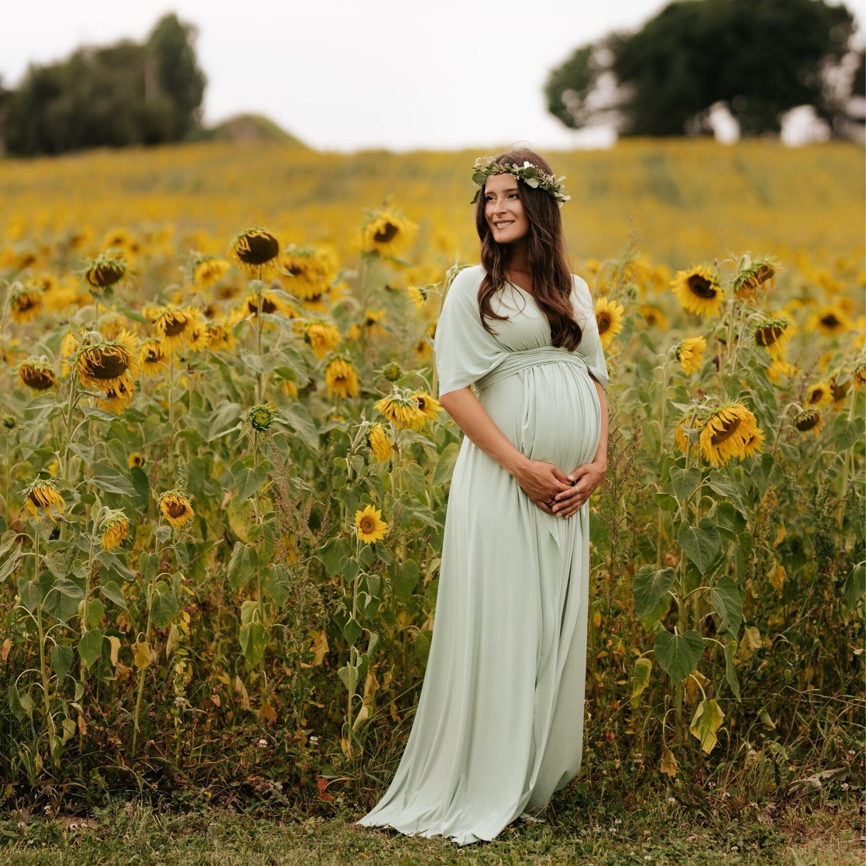 sage green infinity dress for maternity photoshoot